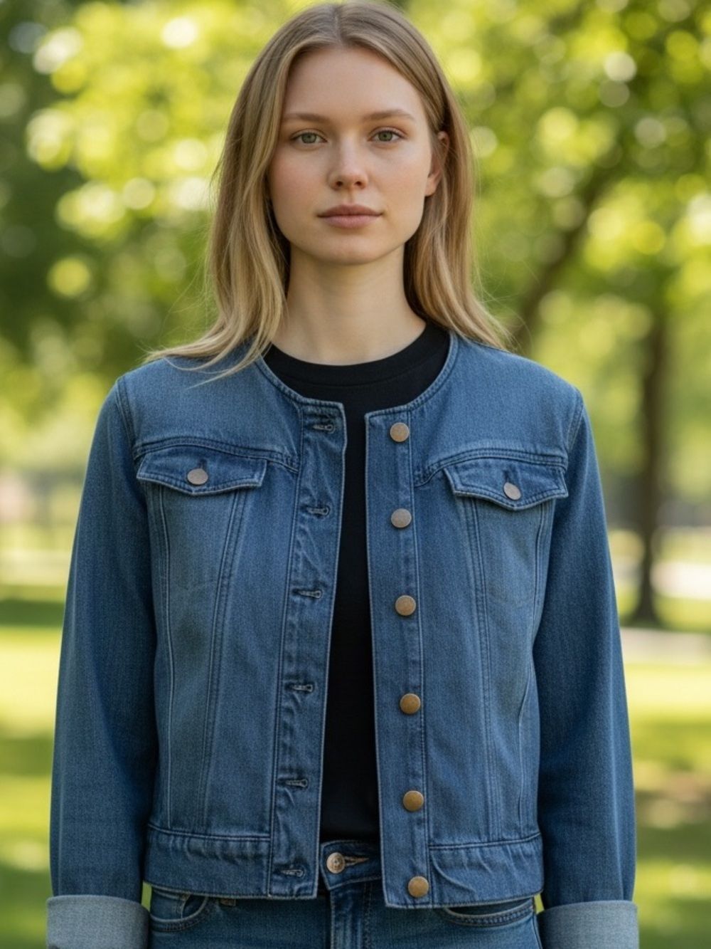 YFB Women's Dark Blue Denim Jacket - Classic Button-Front Jean Jacket